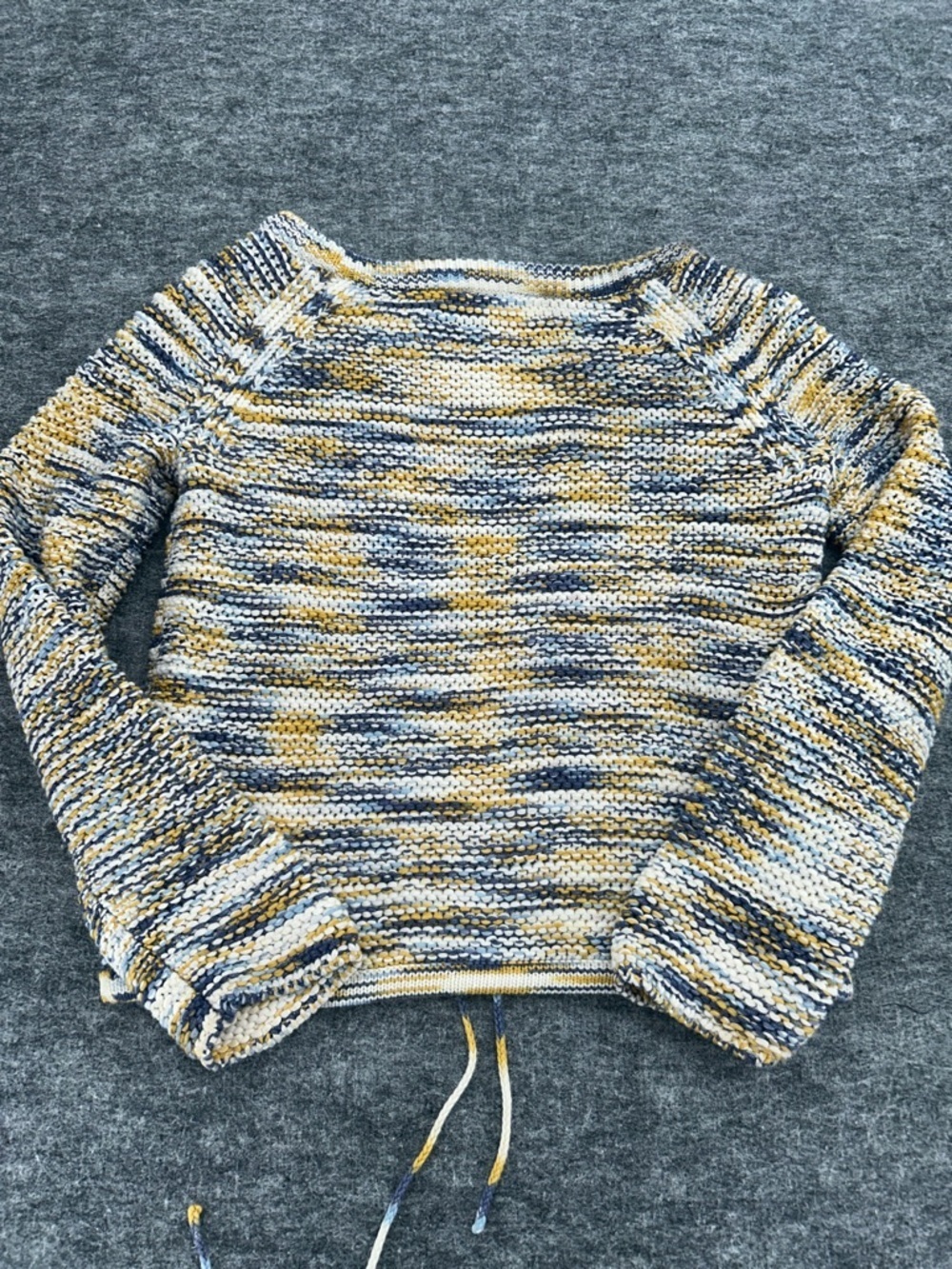 Theory Women’s Striped Marled Drawstring Sweater — Yellow, Blue, Cream - Picture 8 of 9